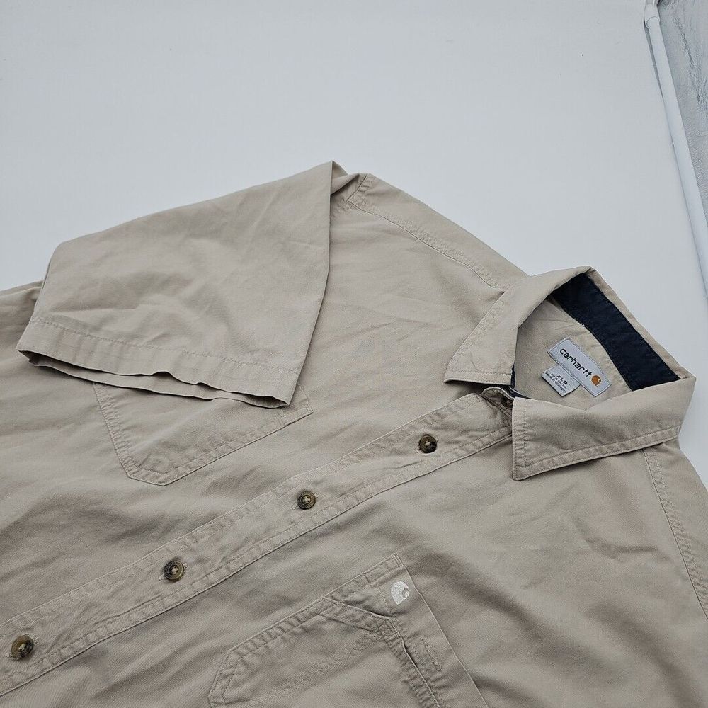 Carhartt Beige and Blue Men's Short Sleeve 100% Cotton‎ Shirt Size XLR